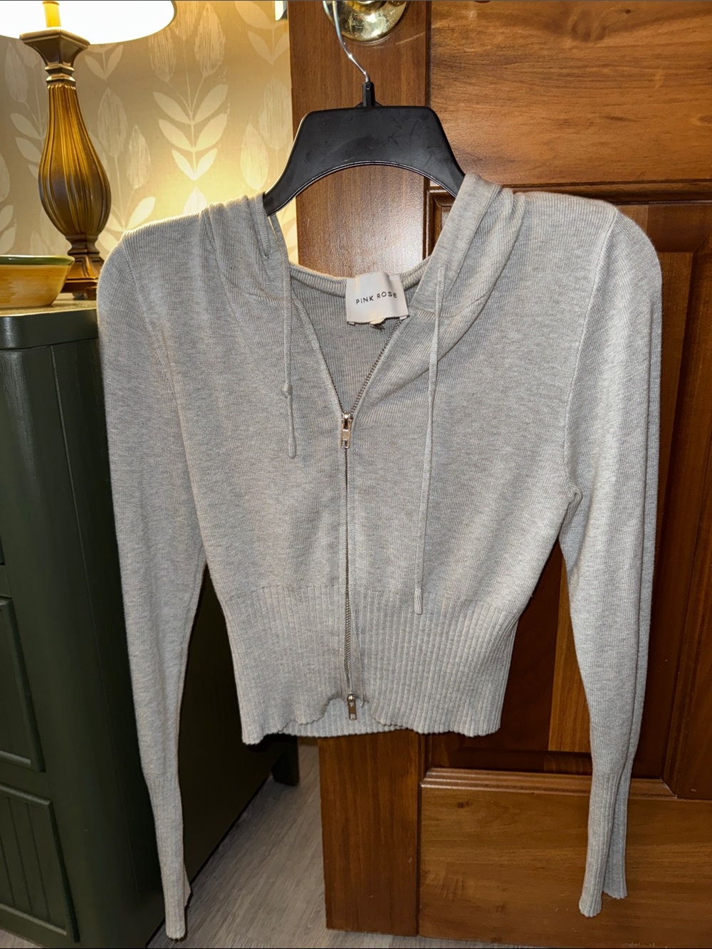 Pink Rose Heather Gray Hooded Zip Cardigan